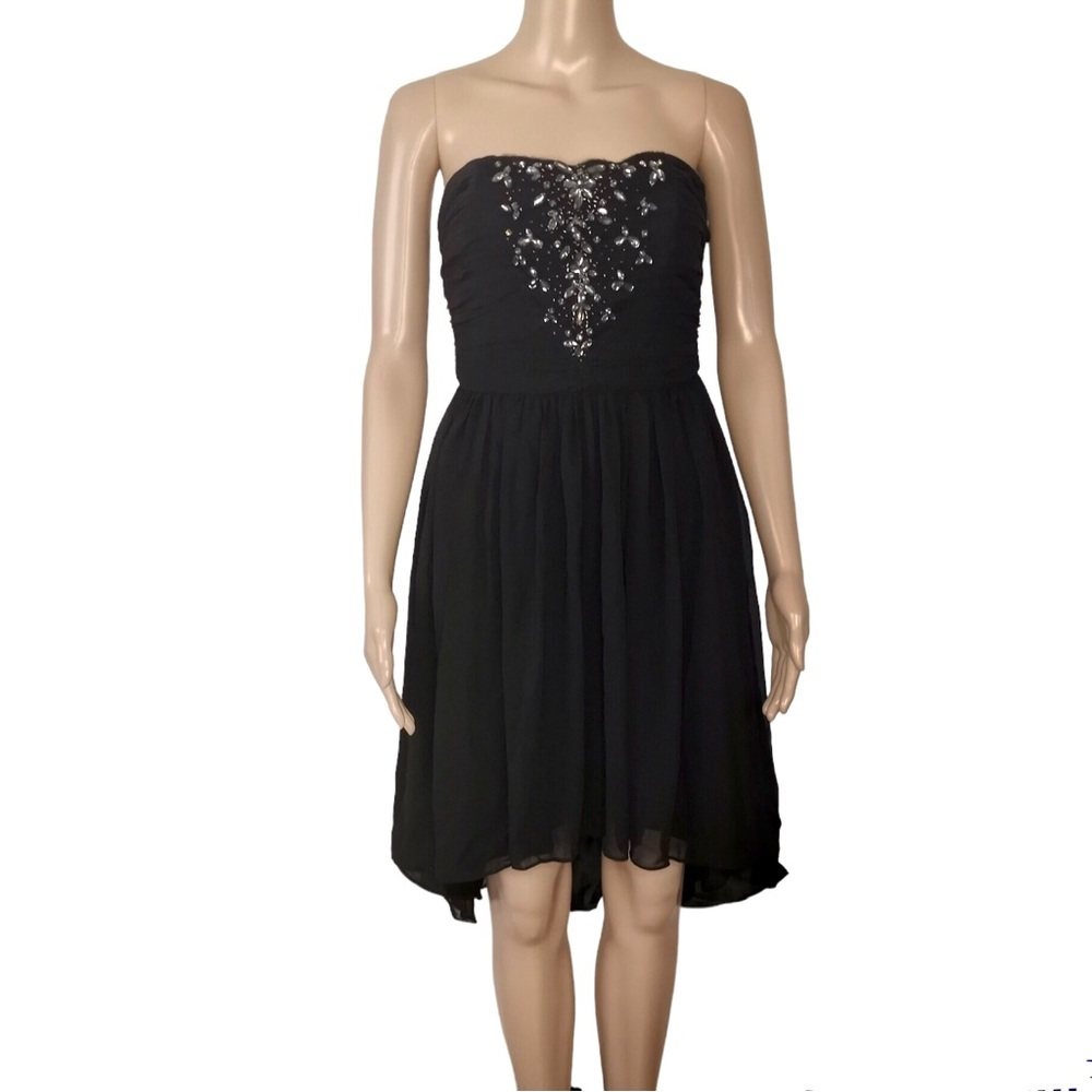Pearl Georgina Chapman of Marchesa Black Embellished Strapless Hi Low Dress